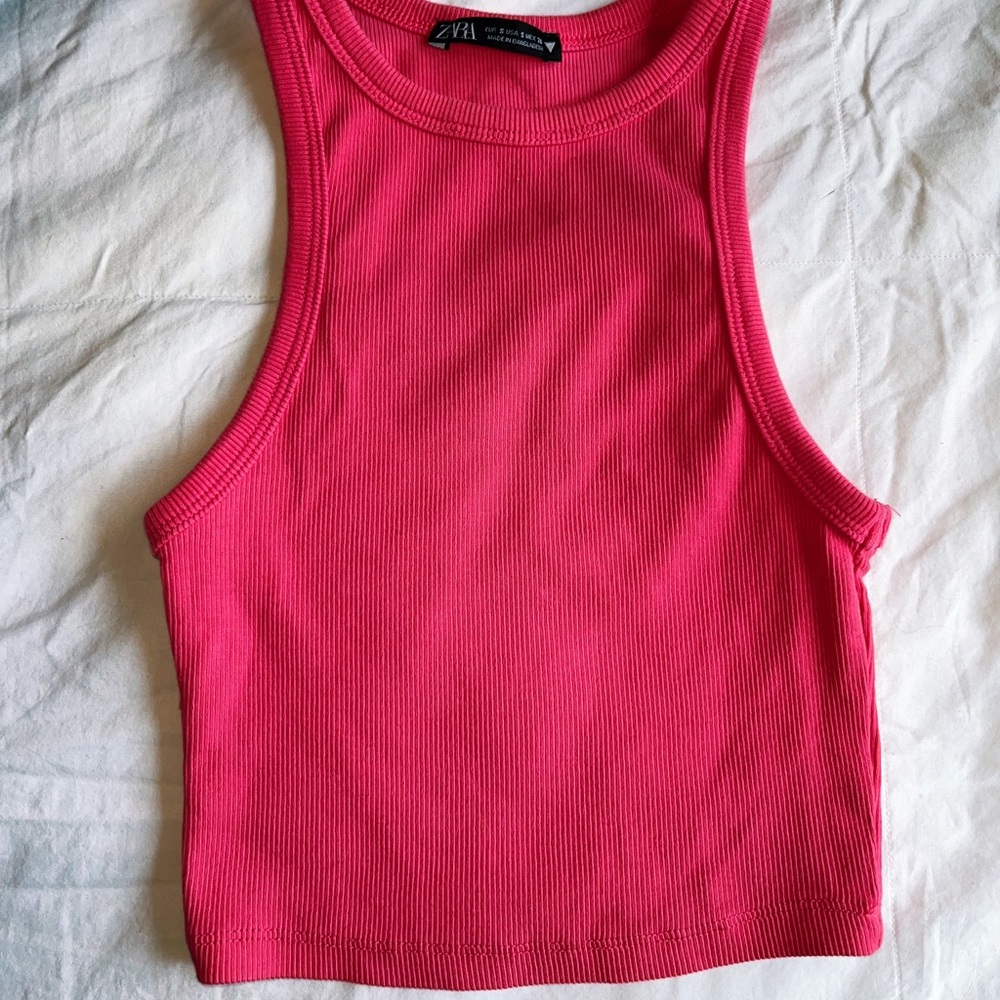 PINK ZARA RIBBED HALTER TANK